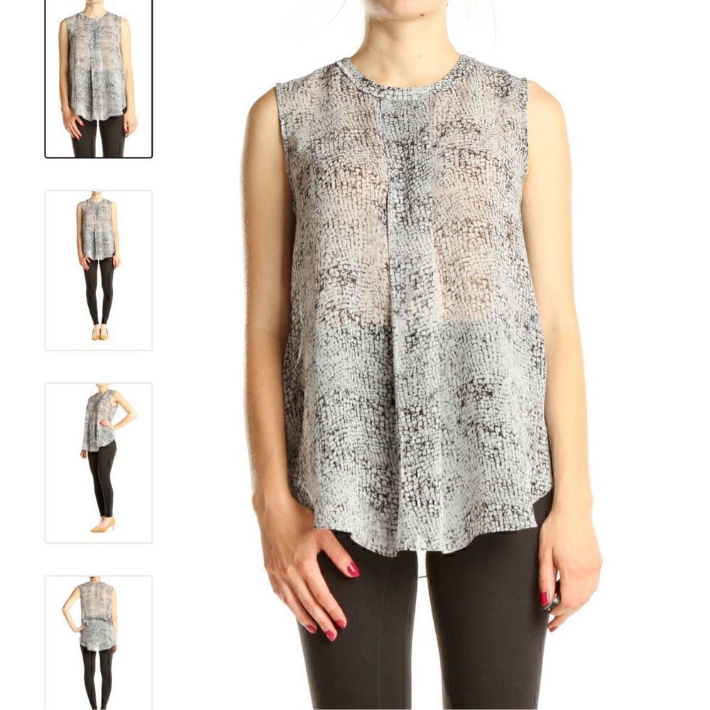 Vince Camuto XS grey and white sleeveless snakeskin blouse